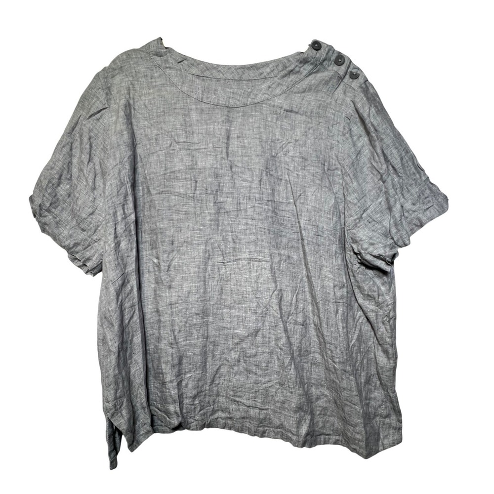 M&S Womens Top Pure Linen Shoulder Button Blouse 20 Grey Short Sleeve 3208